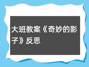 大班教案《奇妙的影子》反思