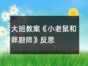 大班教案《小老鼠和胖廚師》反思