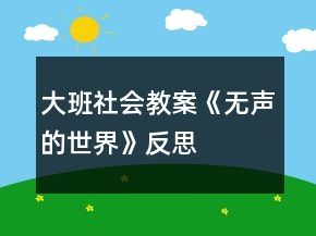 大班社會教案《無聲的世界》反思