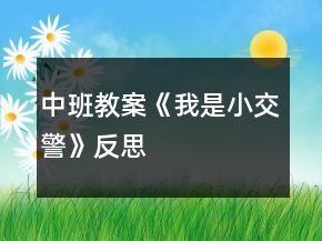 中班教案《我是小交警》反思