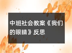 中班社會(huì)教案《我們的眼睛》反思