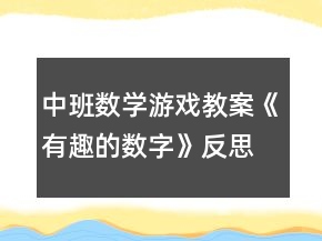 中班數(shù)學游戲教案《有趣的數(shù)字》反思