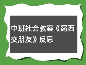 中班社會教案《露西交朋友》反思