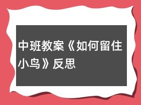 中班教案《如何留住小鳥》反思