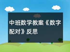 中班數(shù)學(xué)教案《數(shù)字配對》反思