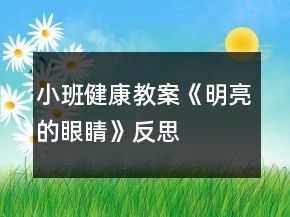 小班健康教案《明亮的眼睛》反思