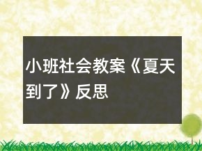 小班社會(huì)教案《夏天到了》反思