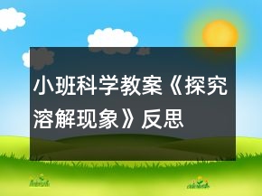 小班科學(xué)教案《探究溶解現(xiàn)象》反思