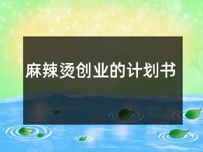 麻辣燙創(chuàng)業(yè)的計劃書