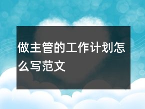 做主管的工作計劃怎么寫范文