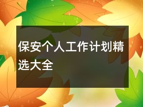 保安個人工作計劃精選大全
