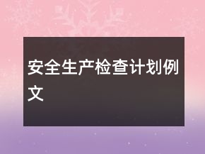 安全生產檢查計劃例文