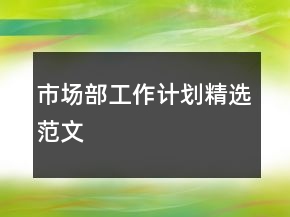 市場部工作計劃精選范文
