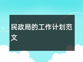 民政局的工作計劃范文