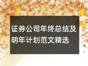 證券公司年終總結(jié)及明年計(jì)劃范文精選