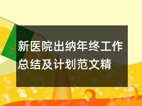 新醫(yī)院出納年終工作總結(jié)及計(jì)劃范文精選