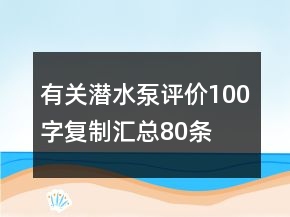 有關(guān)潛水泵評價100字復(fù)制匯總80條