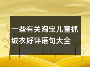 一些有關(guān)淘寶兒童抓絨衣好評(píng)語(yǔ)句大全的收集67條