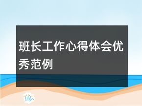 班長工作心得體會優(yōu)秀范例