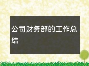 公司財務(wù)部的工作總結(jié)