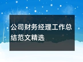 公司財(cái)務(wù)經(jīng)理工作總結(jié)范文精選