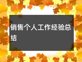 銷售個人工作經(jīng)驗總結(jié)