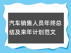 汽車銷售人員年終總結(jié)及來年計劃范文精選大全