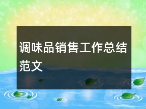 調(diào)味品銷(xiāo)售工作總結(jié)范文