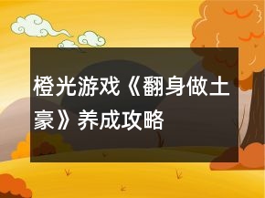 橙光游戲《翻身做土豪》養(yǎng)成攻略
