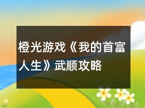 橙光游戲《我的首富人生》武順攻略