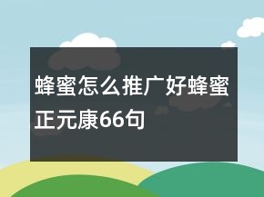 蜂蜜怎么推廣：好蜂蜜正元康66句