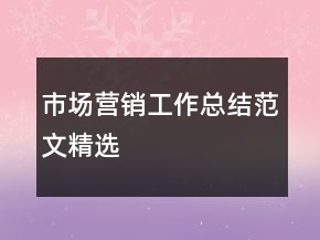 市場營銷工作總結(jié)范文精選
