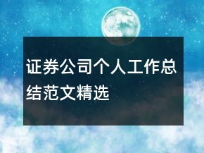 證券公司個(gè)人工作總結(jié)范文精選