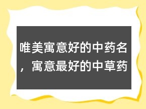 唯美寓意好的中藥名，寓意最好的中草藥名204條