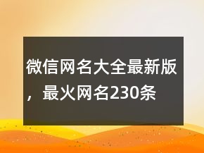 微信網(wǎng)名大全最新版，最火網(wǎng)名230條