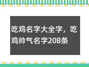 吃雞名字大全字，吃雞帥氣名字208條