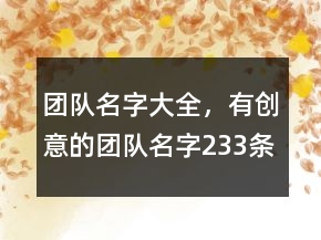 團(tuán)隊(duì)名字大全，有創(chuàng)意的團(tuán)隊(duì)名字233條