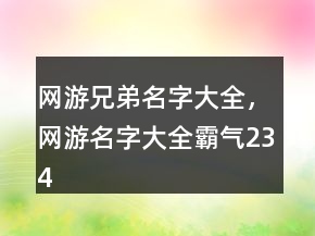 網(wǎng)游兄弟名字大全，網(wǎng)游名字大全霸氣234條