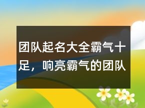 團(tuán)隊起名大全霸氣十足，響亮霸氣的團(tuán)隊名字247條