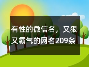有性的微信名，又狠又霸氣的網(wǎng)名209條