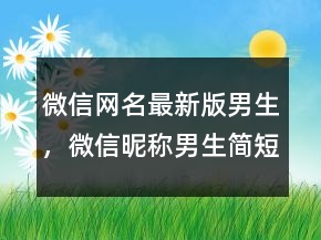 微信網(wǎng)名最新版男生，微信昵稱男生簡短好聽211條