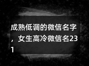 成熟低調(diào)的微信名字，女生高冷微信名231條