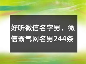 好聽微信名字男，微信霸氣網(wǎng)名男244條