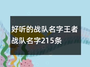 好聽(tīng)的戰(zhàn)隊(duì)名字王者戰(zhàn)隊(duì)名字215條