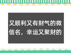 又順利又有財(cái)氣的微信名，幸運(yùn)又聚財(cái)?shù)木W(wǎng)名237條