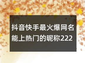抖音快手最火爆網(wǎng)名能上熱門(mén)的昵稱(chēng)222條