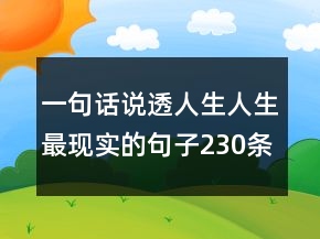 一句話說透人生人生最現(xiàn)實(shí)的句子230條