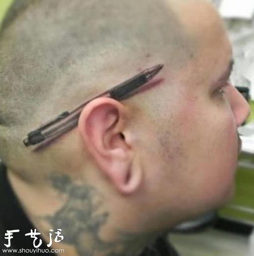 創(chuàng)意紋身：架在耳朵上的圓珠筆 -  www.rpnrmr.com