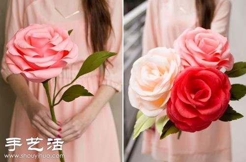 縐紗紙+紙藝 手工制作富貴吉祥玫瑰花 -  www.rpnrmr.com