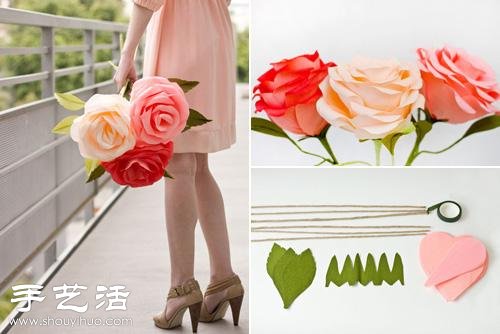 縐紗紙+紙藝 手工制作富貴吉祥玫瑰花 -  www.rpnrmr.com